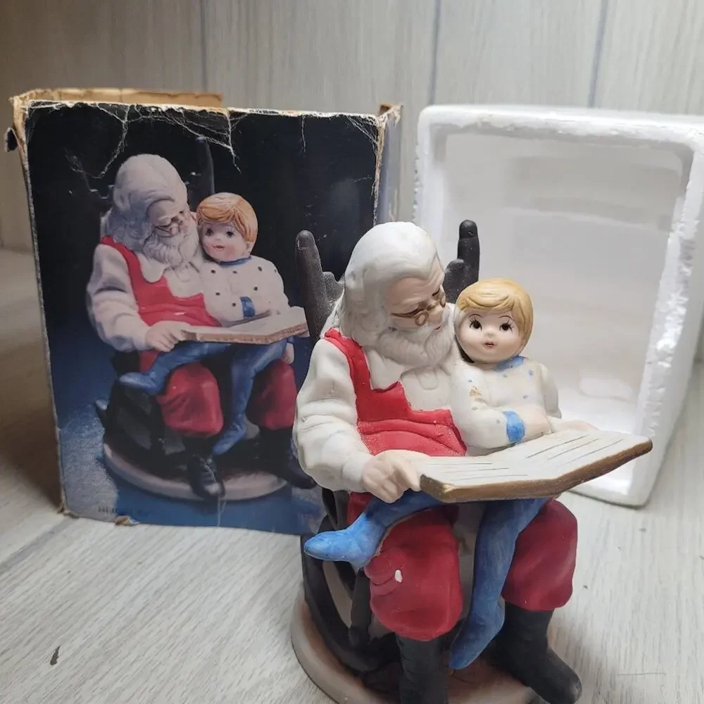 Vtg 1982 Spirit Of Christmas Handpainted Porceline Santa Clause & Child Figurine